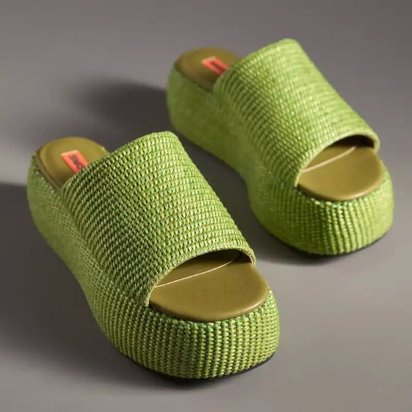 New Simon Miller x Anthropologie Cloudy Moss Raffia Platform Bubble Slides sz 35